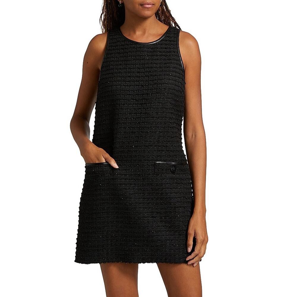 NWT L'AGENCE Florian Tweed Shift Dress Black Sleeveless Holiday Mod XXL